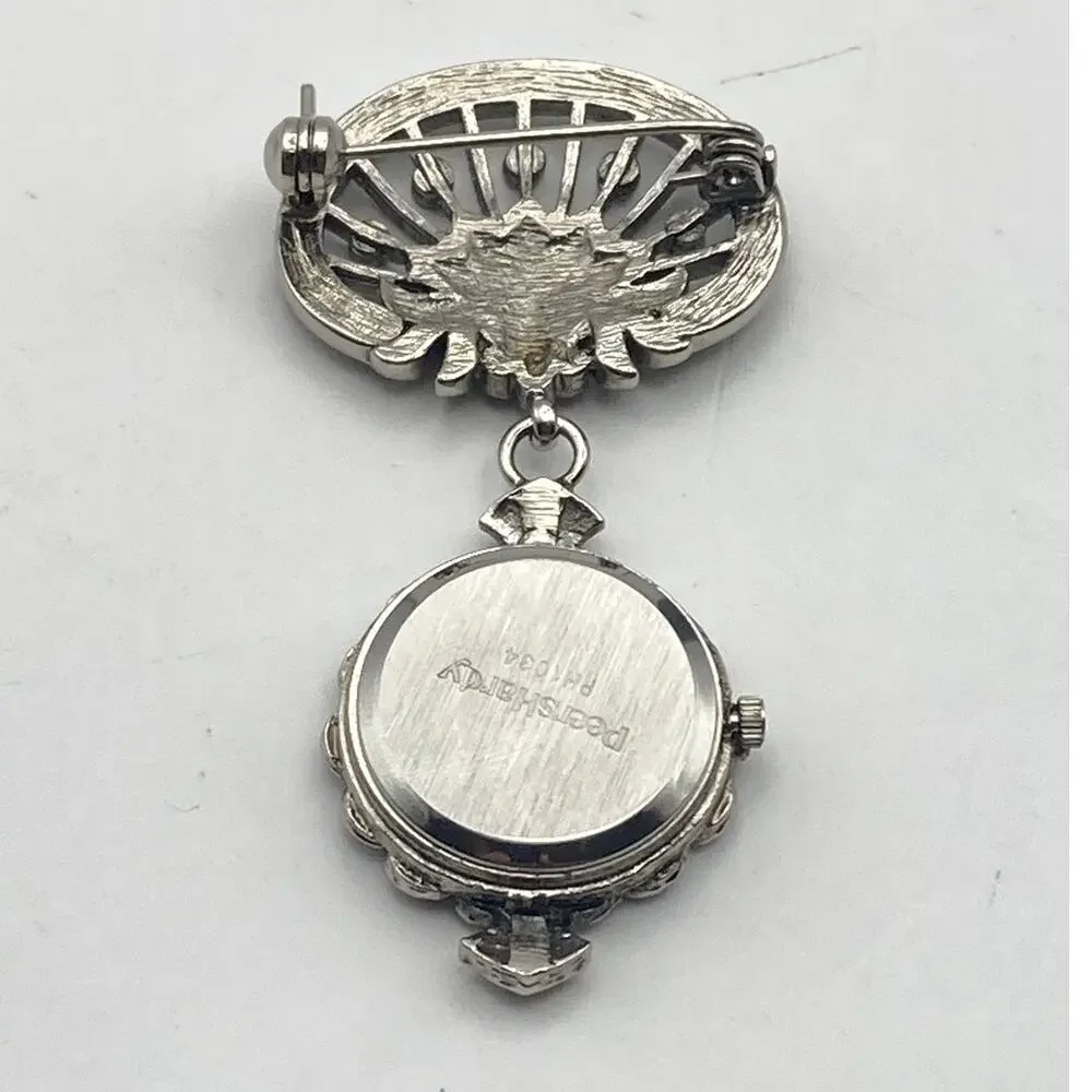 Women's Art Deco Brooch Watch Peers Hardy - New Battery - Marcasite Like Stones